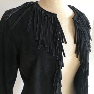 Live A Little Black Leather Fringe Jacket Small